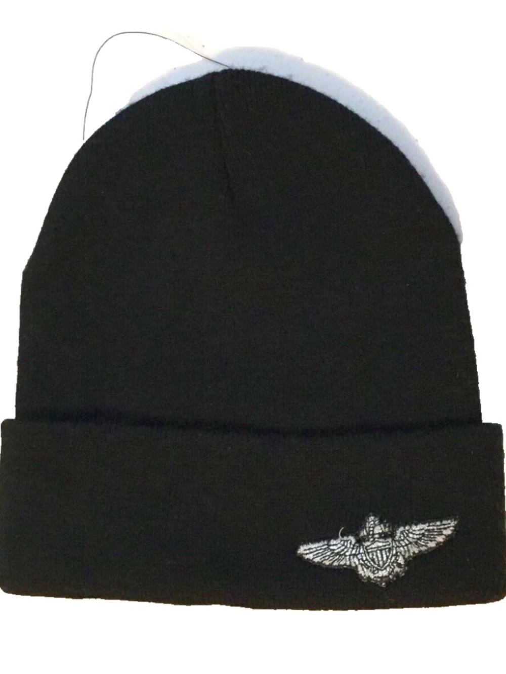 (NWOT) Ultra Club Adult Black Stretchable Knit Beanie With Silver Eagle